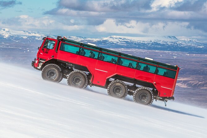 Red Glacier Monster Truck on Langjokull Glacier from Gulfoss - What they feed you on the glacier day